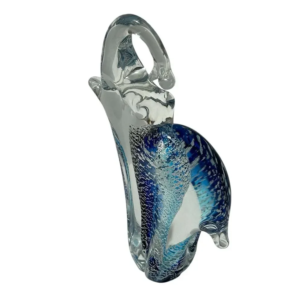 Murano Glass Elephant Figurines Collectibles Clear w/Blue Inner Abstract Italy